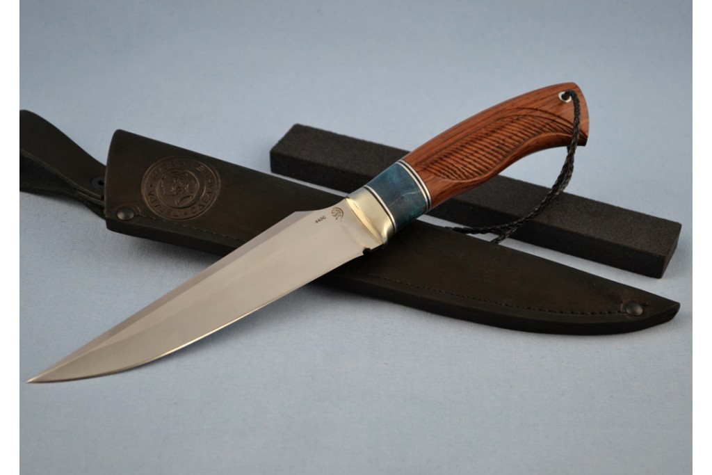 Нож "Гепард" (440C, литье мельхиор перед, стабилизированное дерево, бубинга, резной)