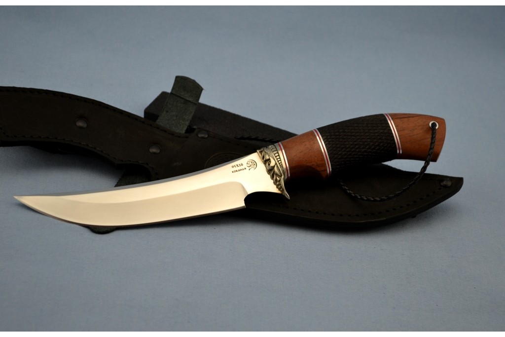 Нож "Акула" (95Х18, художественное литье мельхиор перед, бубинга, мореный граб, резной)