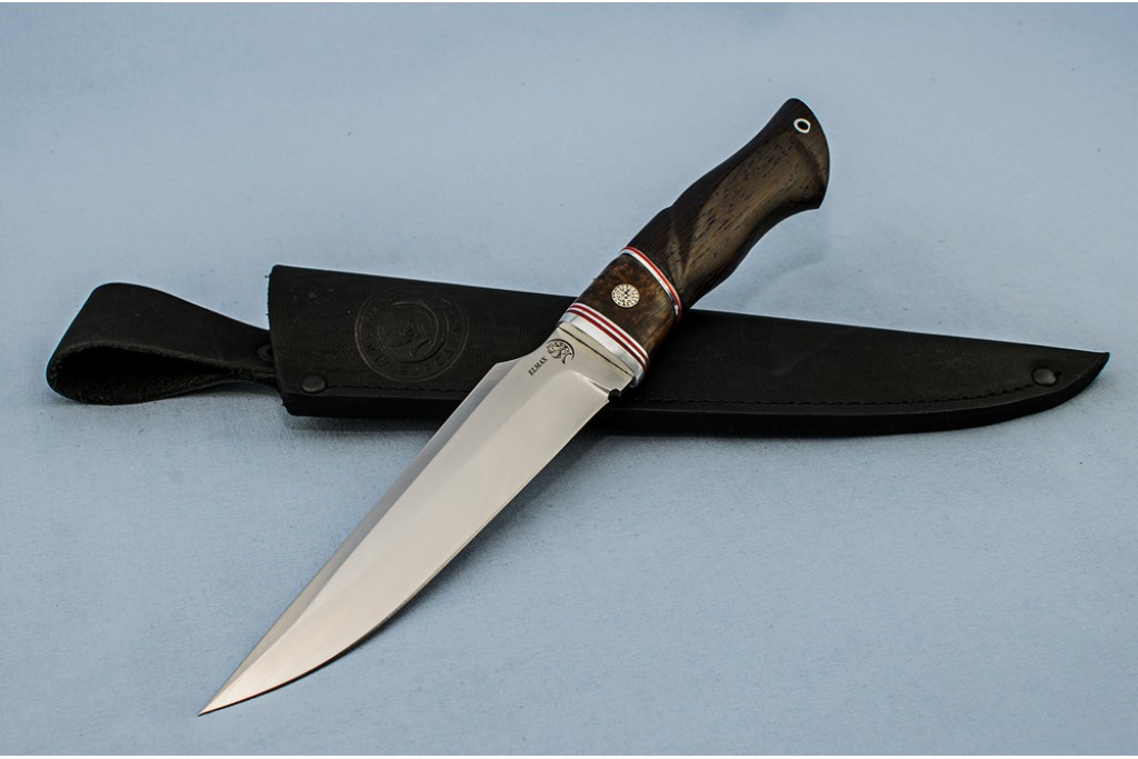 Нож "Гепард" (Elmax, стабилизированная карельская береза, венге, резной, мозаичный пин)