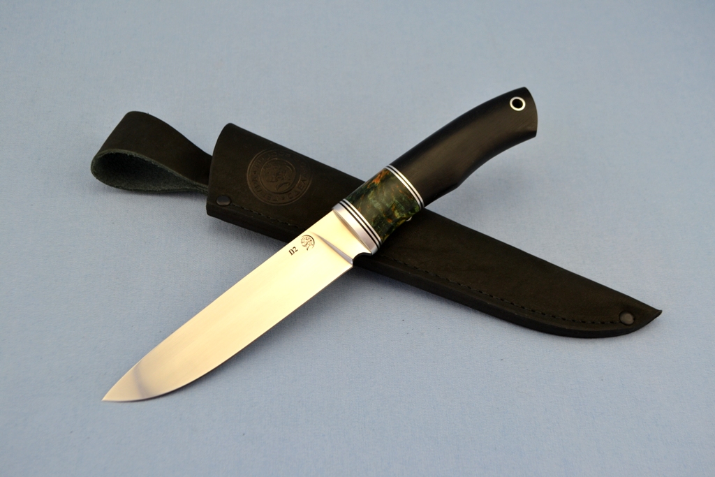 Нож "Рысь" (D2, стабилизированная карельская береза, мореный граб)